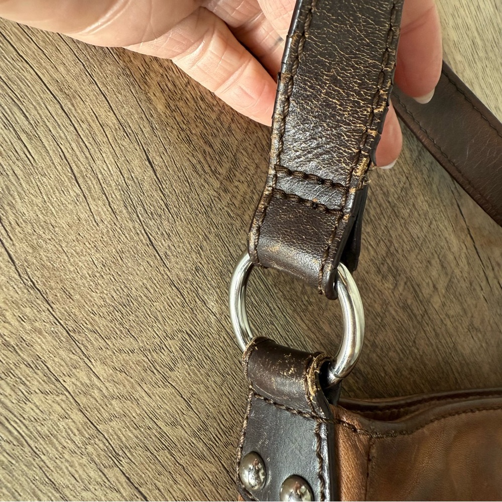 DANIER Leather Camel Tan Brown Crossbody Bag Multi Zipper Adjustable Strap *Flaw - Picture 14 of 16